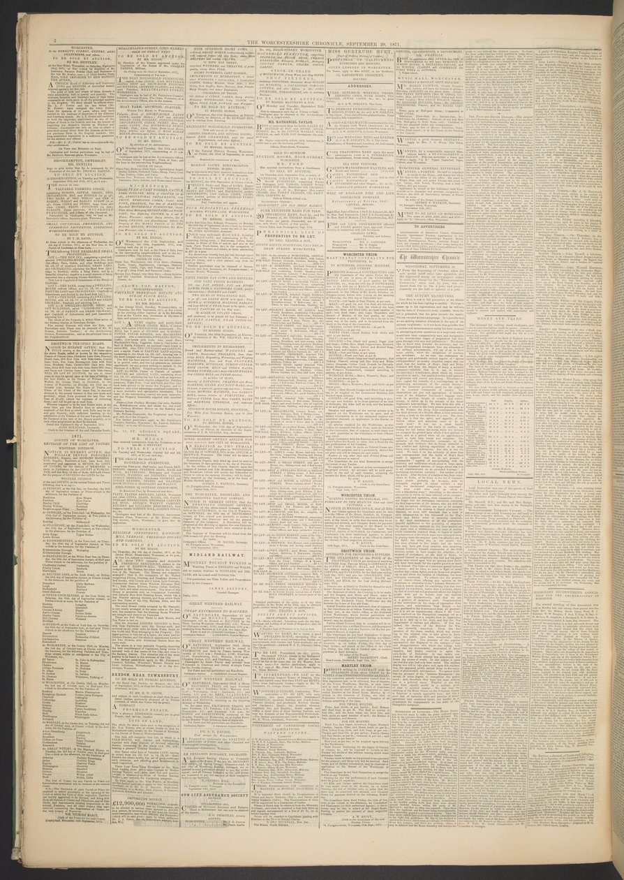Worcestershire Chronicle, 20. září 1871 (novinový papír) od English School