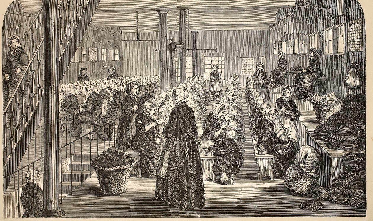 Pracovní místnost v nápravném zařízení Tothill Fields, ilustrace z knihy The Criminal Prisons of London and Scenes from Prison Life od Henryho Mayhewa a Johna Binnyho, vyd. 1862 (eng od English School