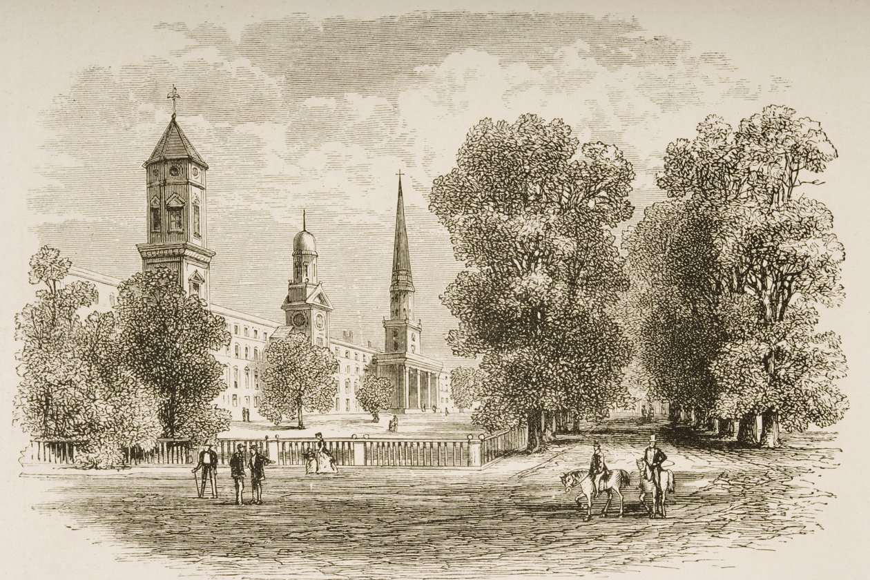 Yale College, New Haven, kolem roku 1870, z „American Pictures“ vydané společností Religious Tract Society, 1876 od English School
