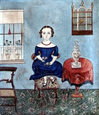 Mladá dívka tančící na židli v interiéru, cca 1840 (akvarel na papíře) od English School