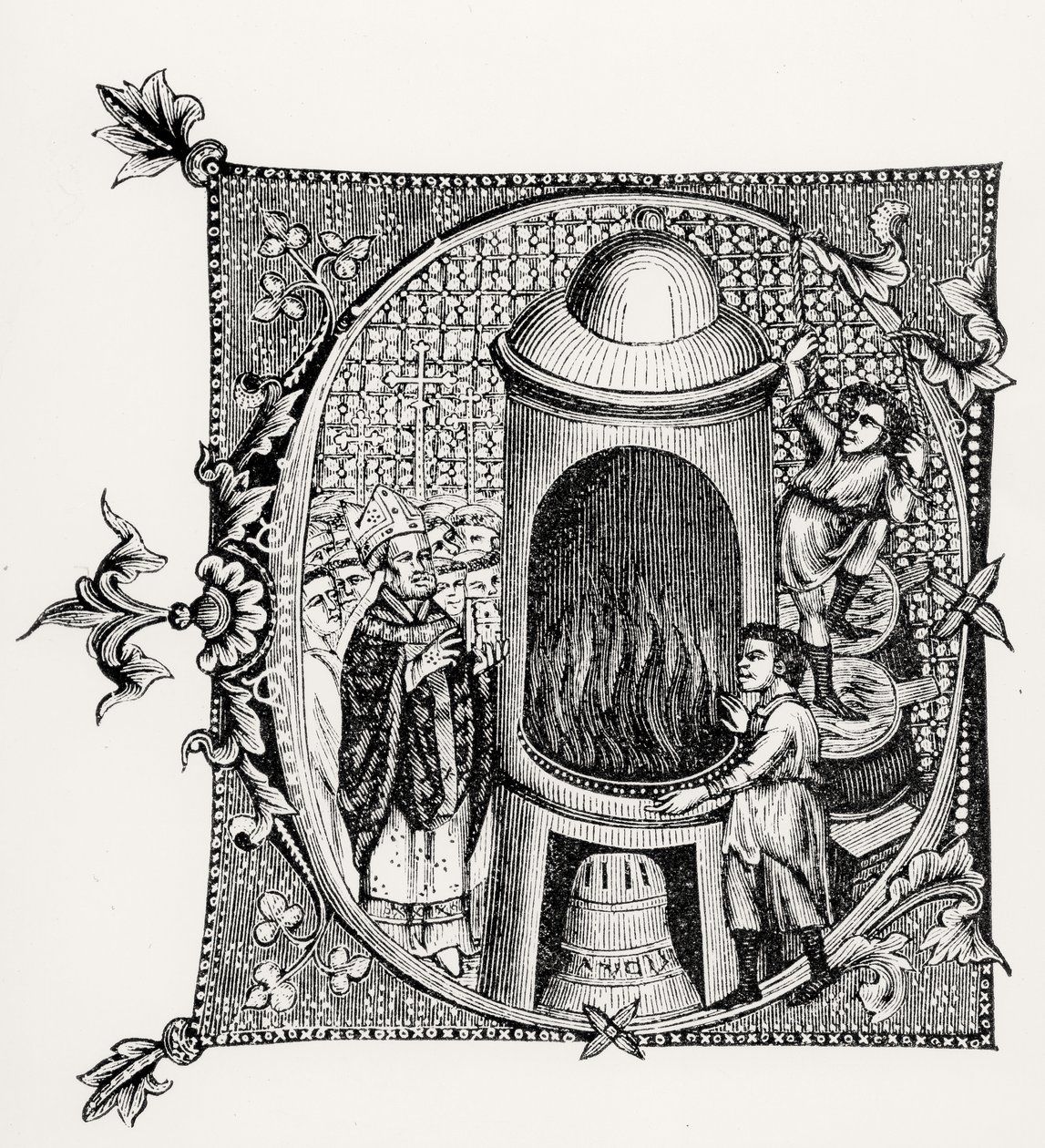 Historická iniciála C z Divinorum Officiorum od Williama Duranda, ilustrace z Vědy a literatury ve středověku a renesanci, napsal a vyryl Paul Lacroix, 1878 ( od English School English School