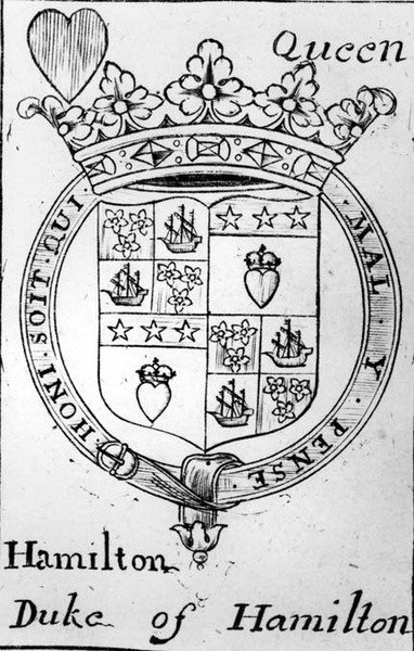 Hrací karta zobrazující erb vévody z Hamiltonu od English School English School