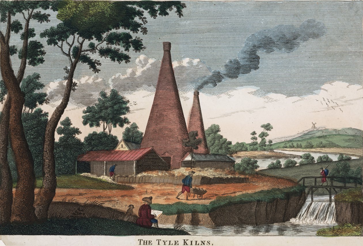 The Tyle Kilns, 1780-1830 (ručně kolorovaný lept) od English School English School