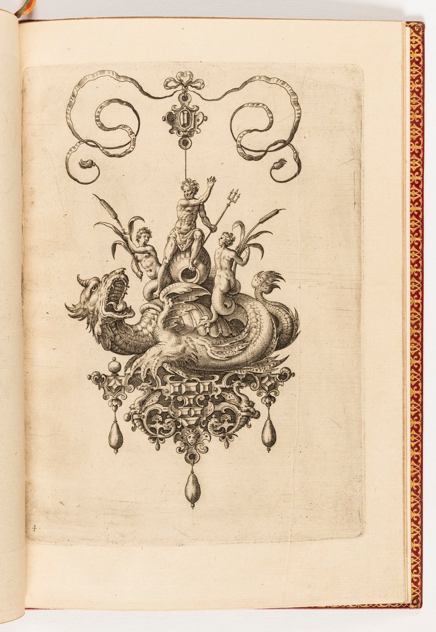 Tisk, deska 4, z bublin Umělý archetyp část druhá (přívěsky, náušnice atd. Návrhy nejšikovnější povahy, část druhá) od Engraved by Adriaen Collaert