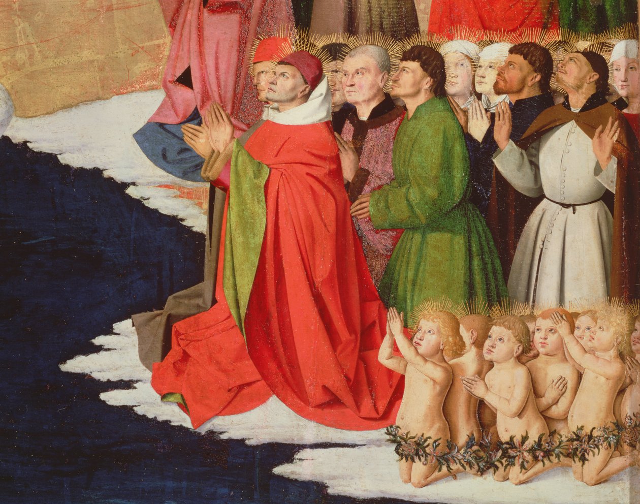 Duchovní a děti, detail z Korunovace Panny Marie, 1453-54 od Enguerrand Quarton