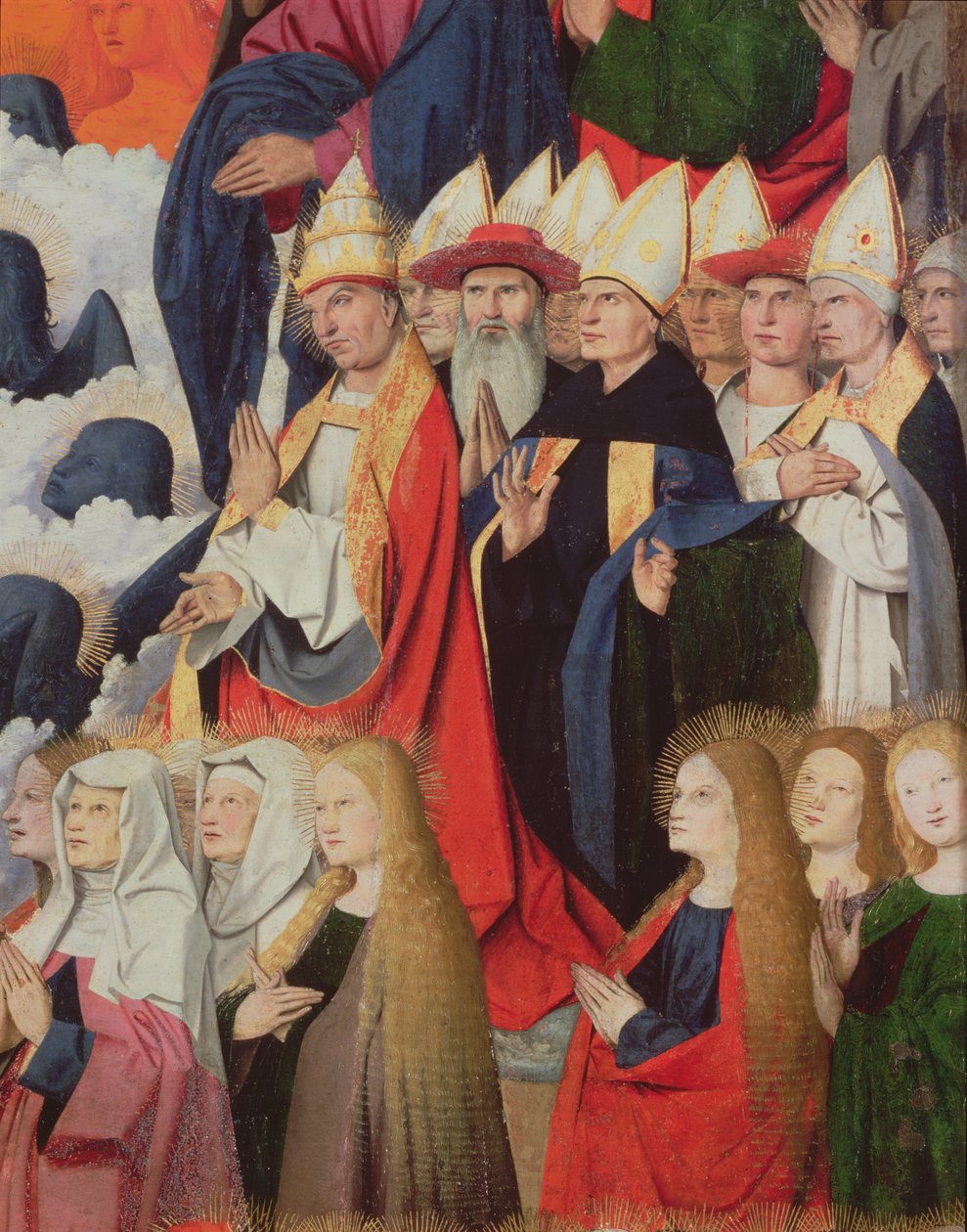 Preláti a světci, detail Korunovace Panny Marie, 1453-54 olej na panelu od Enguerrand Quarton