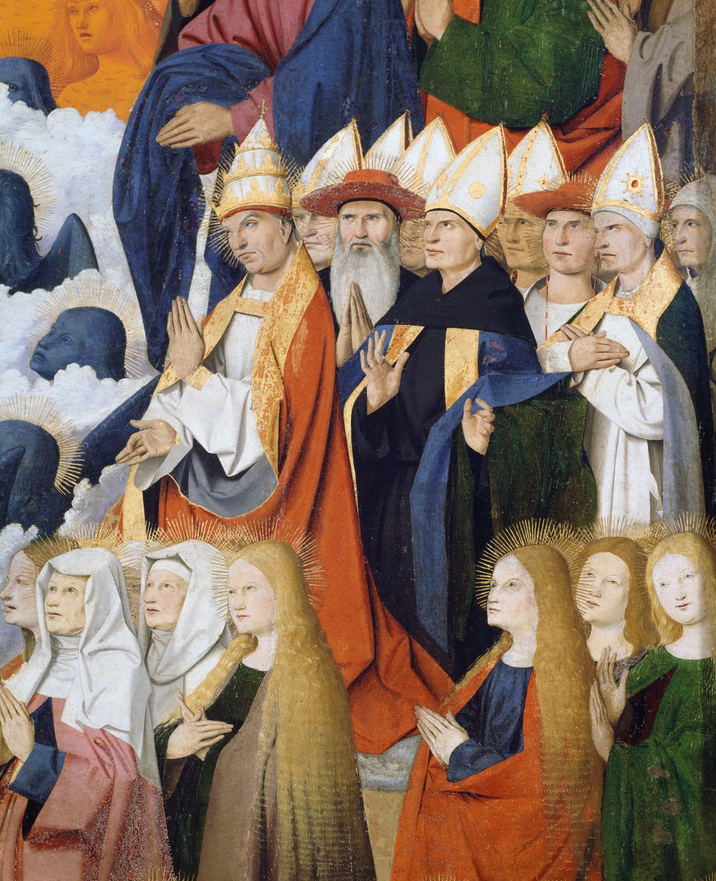 Svatí a biskupové, detail z Coronation of Virgin od Enguerrand Quarton