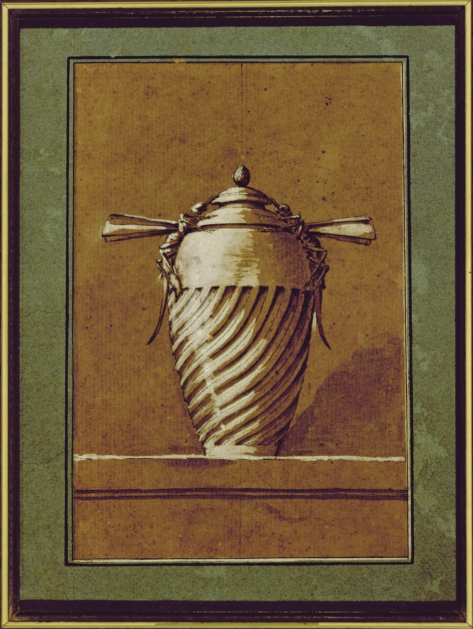 Design pro dekorativní vázu, 1764 (pero, inkoust a kvaš na papíře) od Ennemond Alexandre Petitot