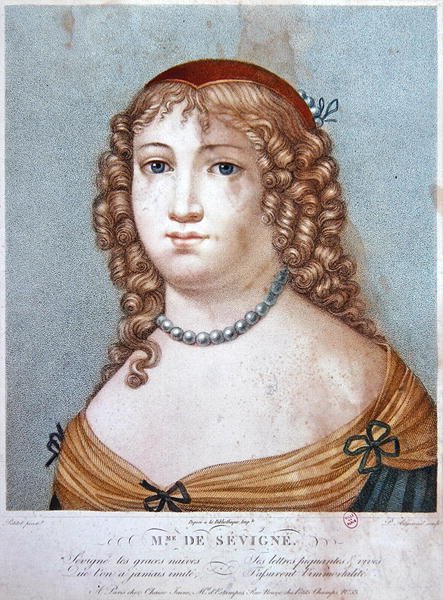 Portrét Madame de Sevigne, počátek 19. století (barevná rytina) od Ennemond Alexandre (after) Petitot