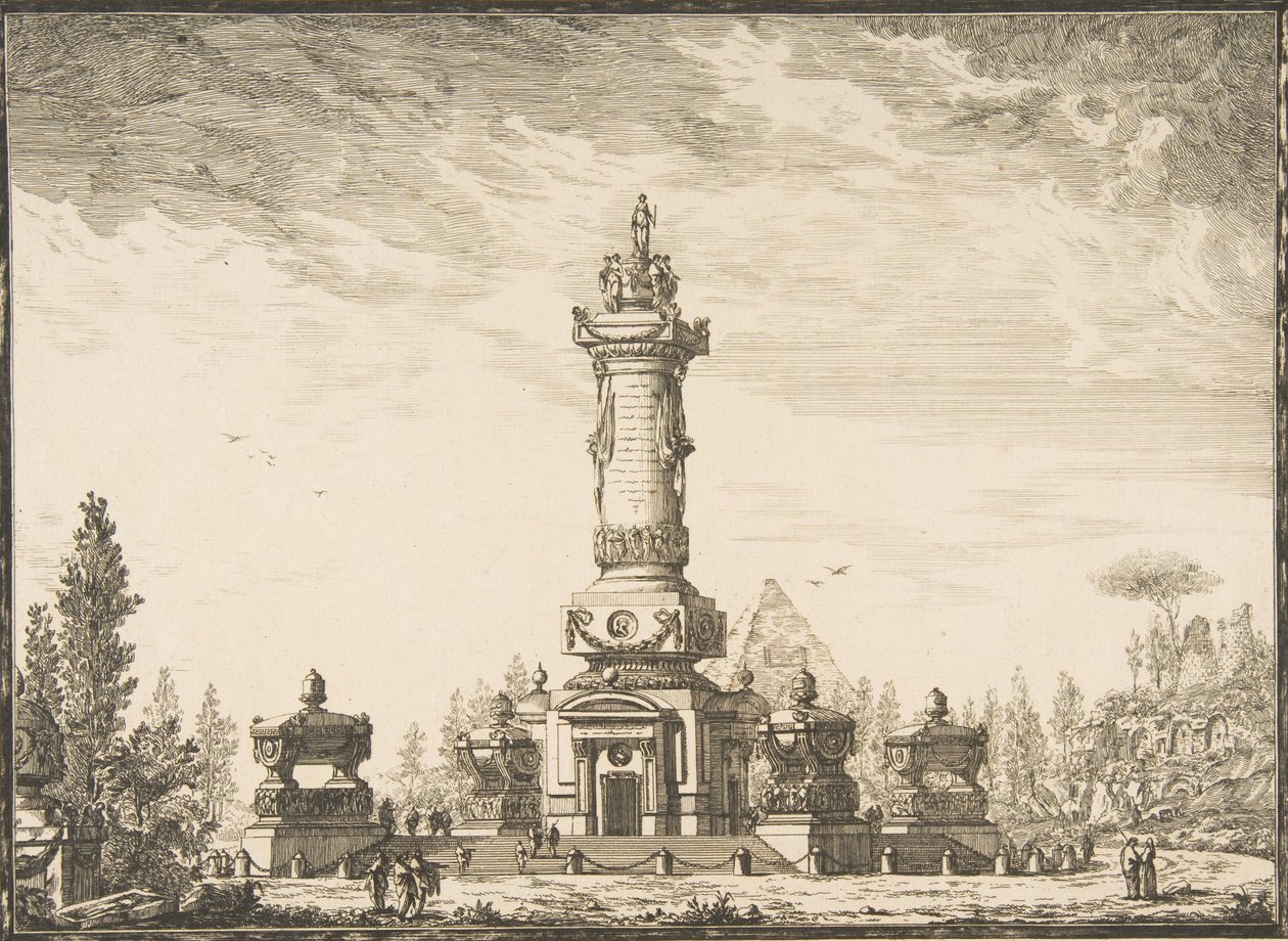 Perspektivní pohled na pohřební sloup určený k pohřbu..., 1746-50. od Ennemond Alexandre Petitot