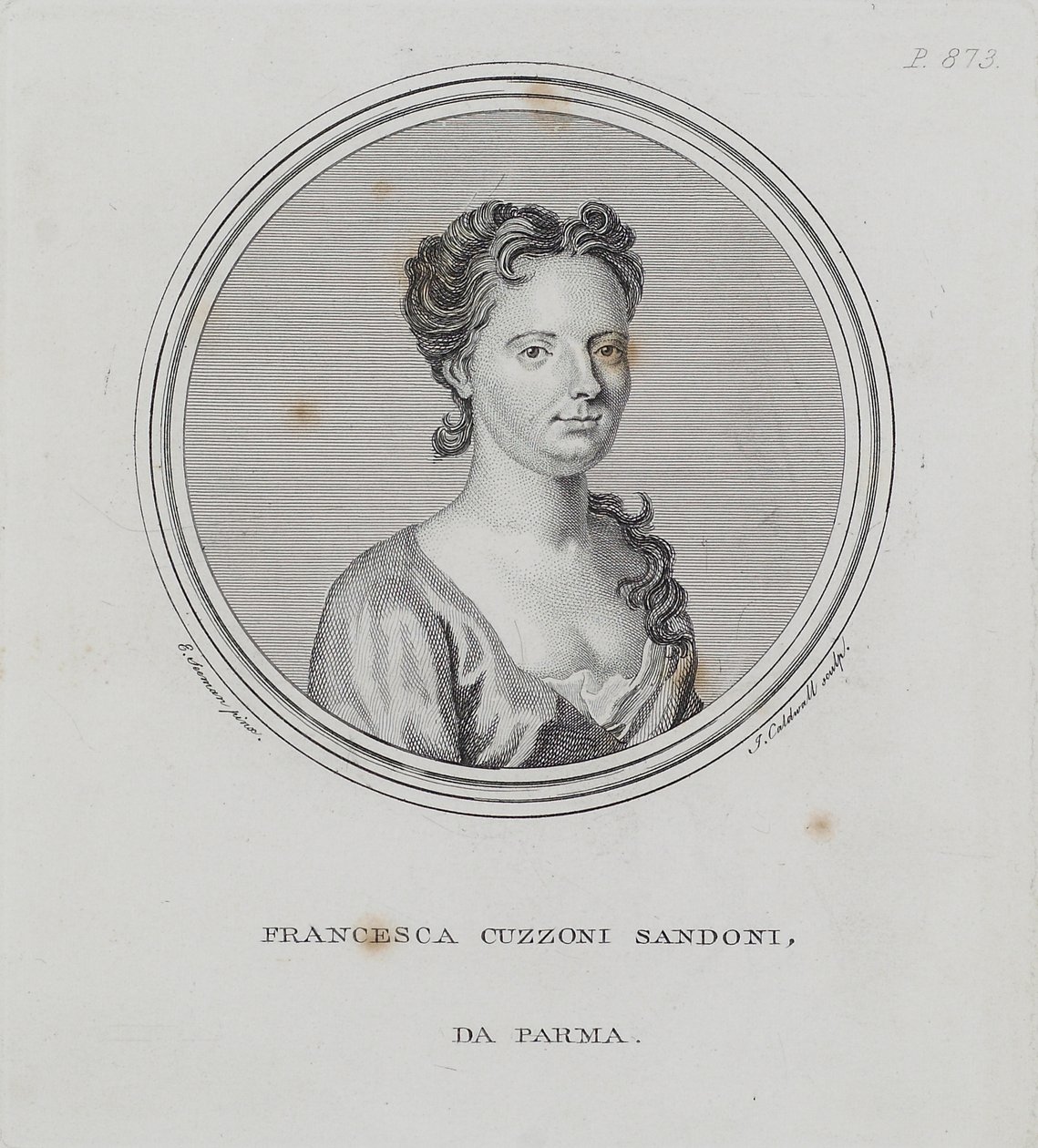 Francesca Cuzzoni Sandoni, z „Všeobecného slovníku vědy a praxe hudby“ od Sira Johna Hawkinse, vyryl James Caldwall (1739-1822), 1776 od Enoch Seeman