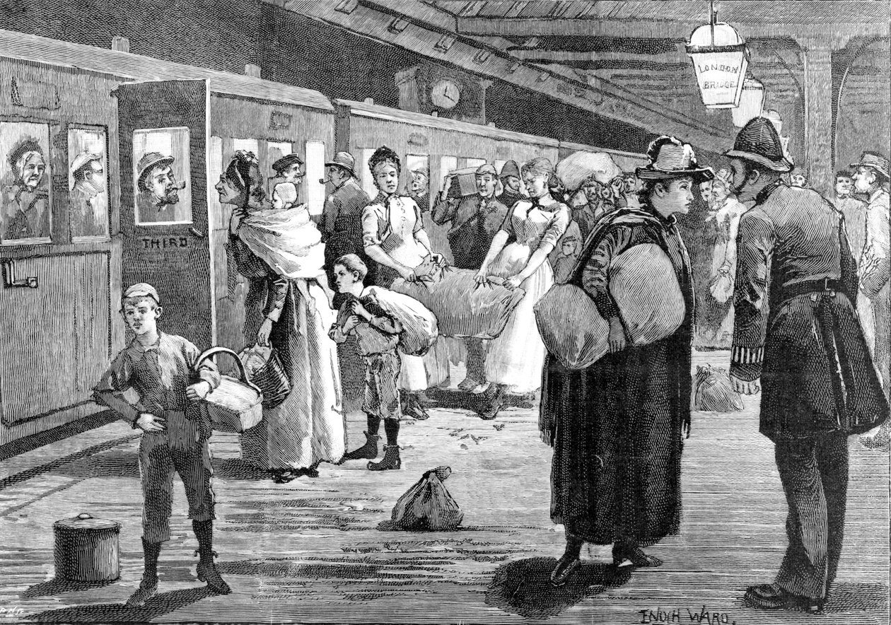 Sběrači chmele začínající z nádraží London Bridge o půlnoci roku 1891 od Enoch Ward