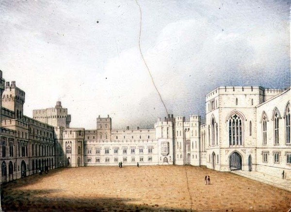 Worcesterova plaketa zobrazující čtyřúhelník, hrad Windsor, jeden z páru, cca 1830-40 (porcelán) (pár viz 72833) od Enoch Doe