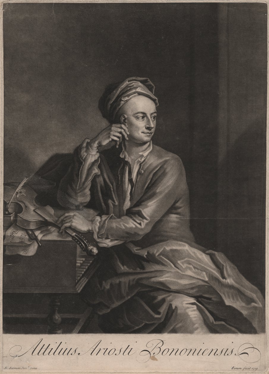 Attilus Ariosti Bononiensis, rytý John Simon (1675-1751), 1719 (mezzotinta) od Enoch Seeman