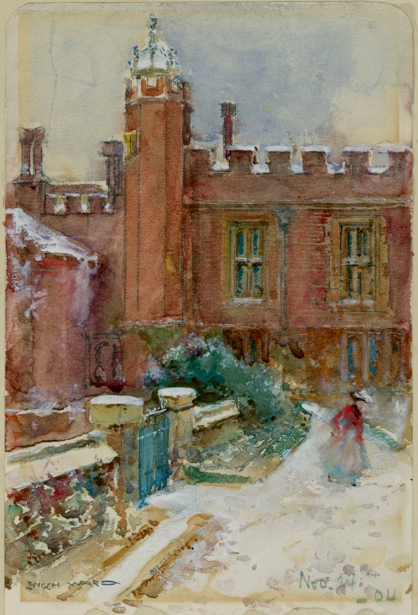 Postava ve sněhu v paláci Hampton Court, 24. listopadu 1904 (akvarel na papíře) od Enoch Ward
