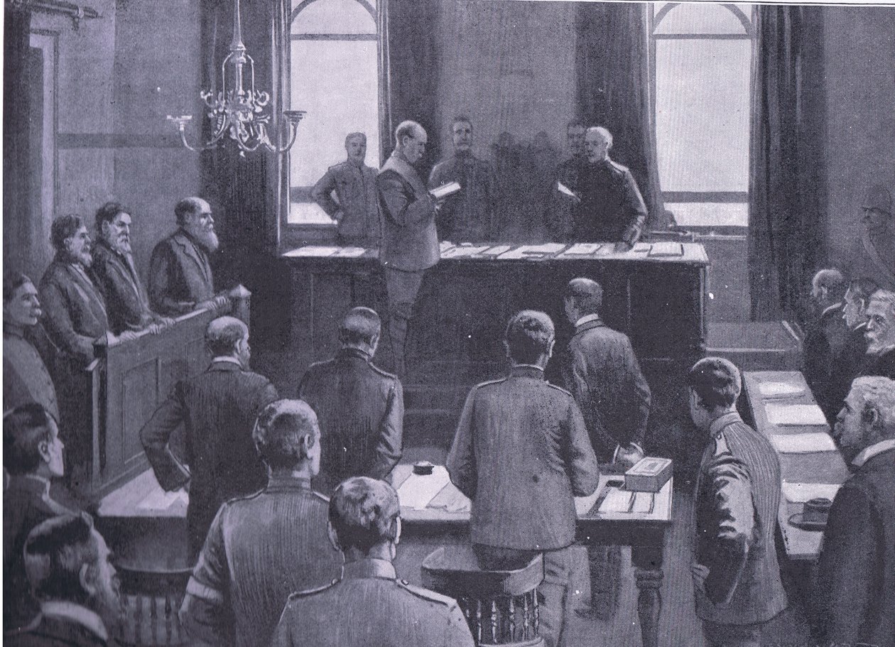 Proces za zradu v Bloemfonteinu, z After Pretoria: The Guerilla War vydané Harmsworth Bros Limited, 1901 od Enoch Ward