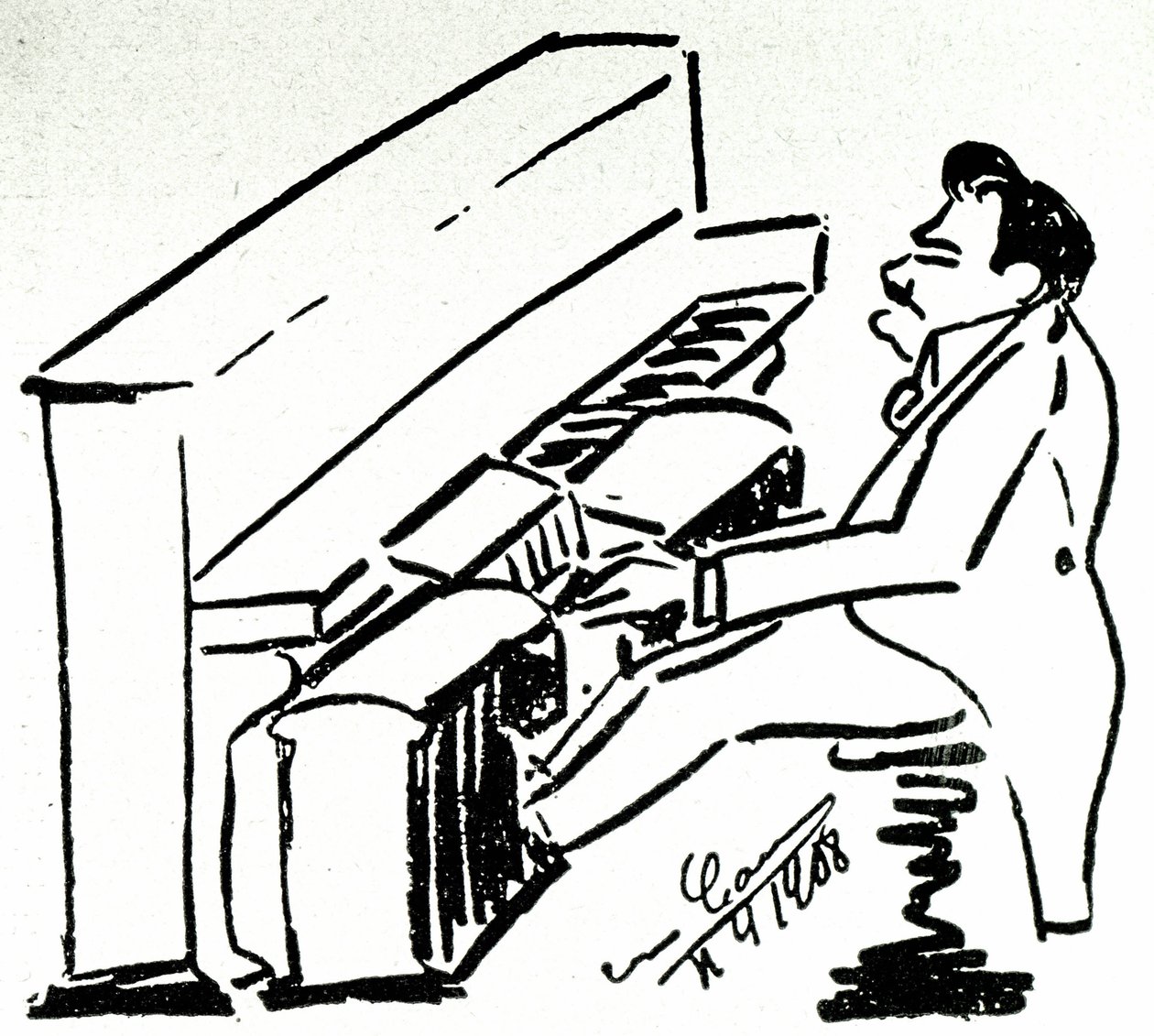 Autokarikatura lyrického zpěváka Enrica Carusa v klavíru od Enrico Caruso
