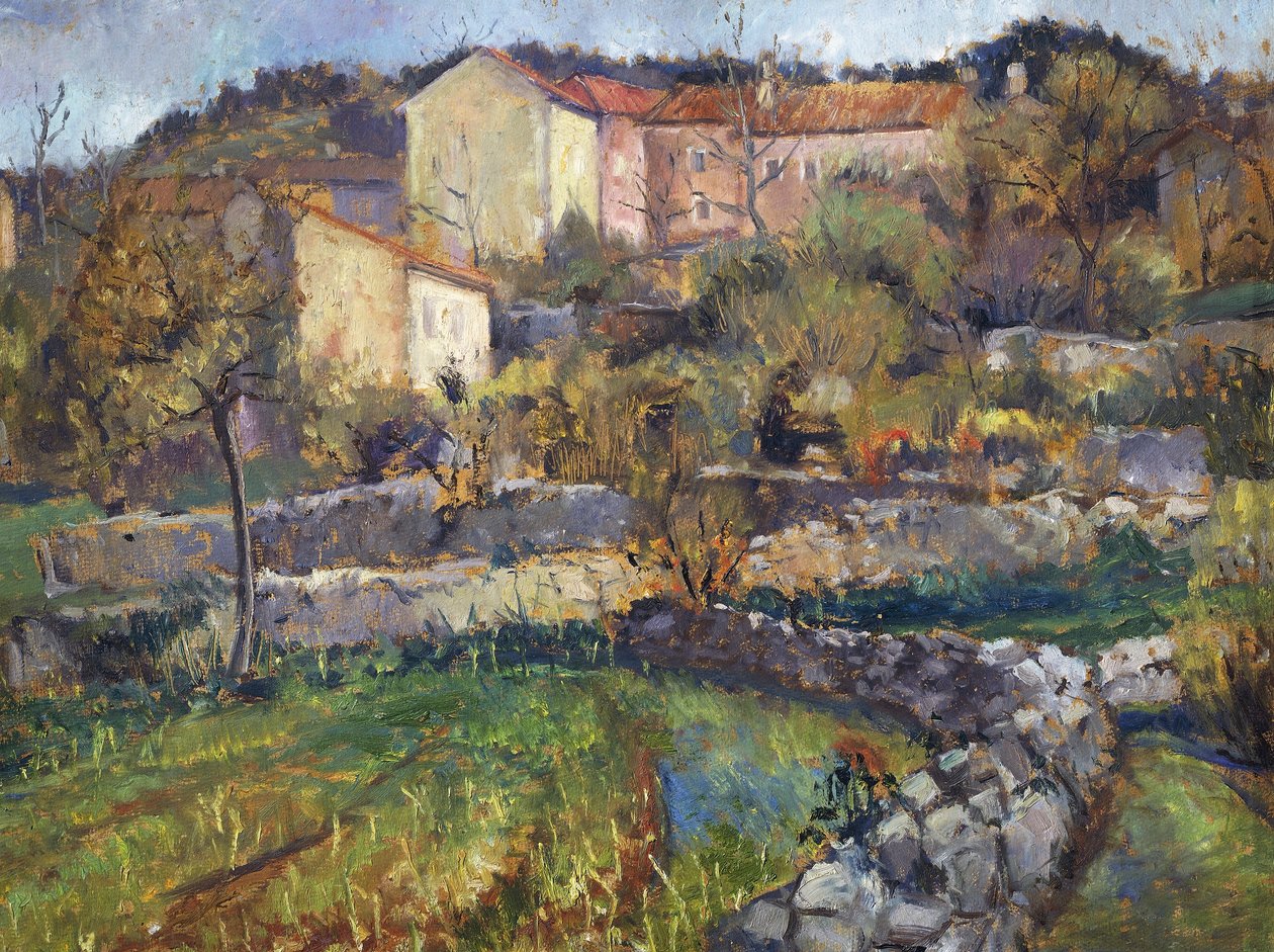 Město v krasu, Enrico Fonda (1892-1929), olej na kartonu, 69x89 cm. Itálie, 20. století. od Enrico Fonda
