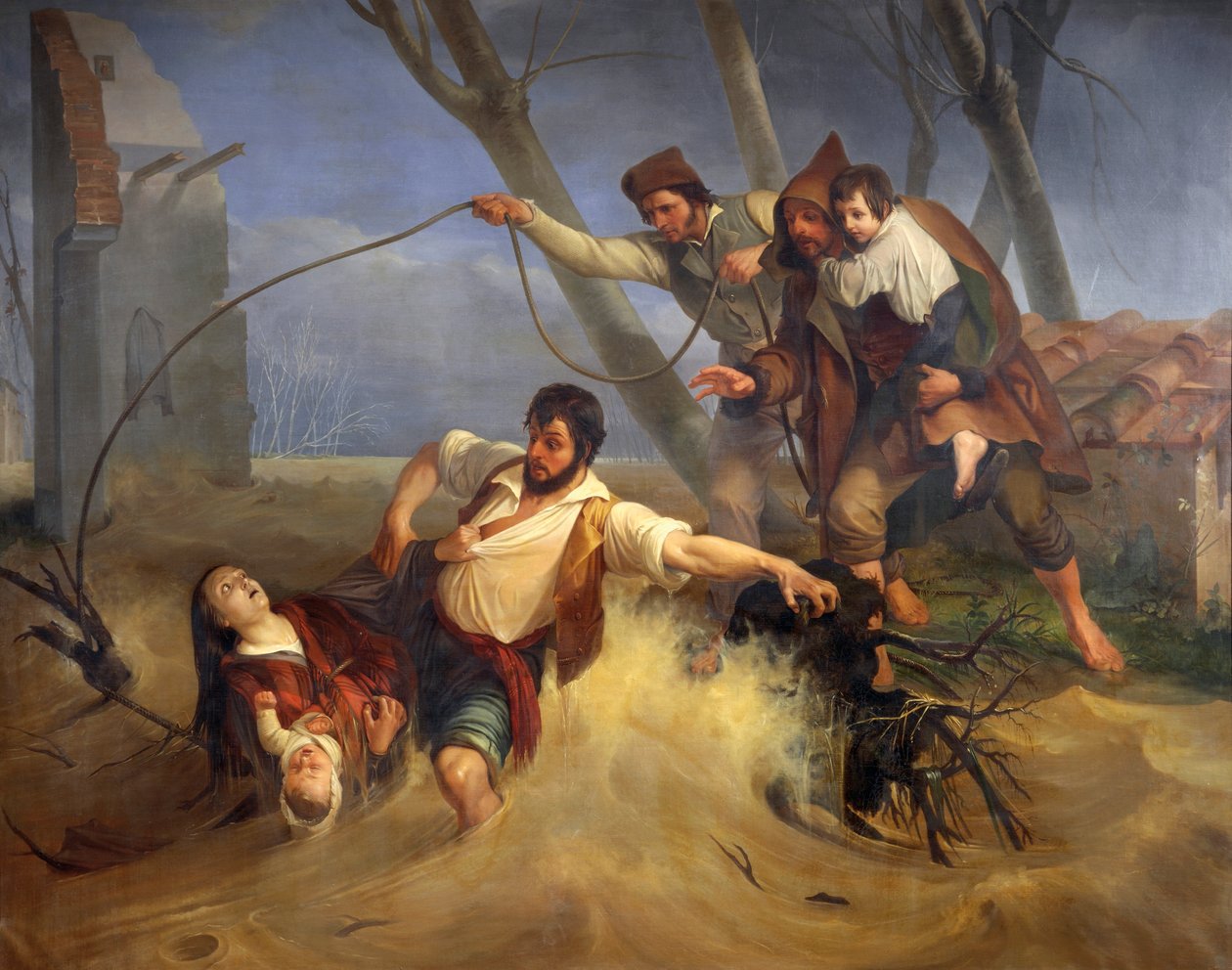 Rodina zachráněna před povodněmi Serchio v roce 1843 od Enrico Pollastrini