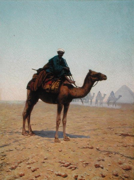 Karavana projíždějící kolem pyramidy, kolem roku 1869 (olej na plátně) od Enrico Tarenghi