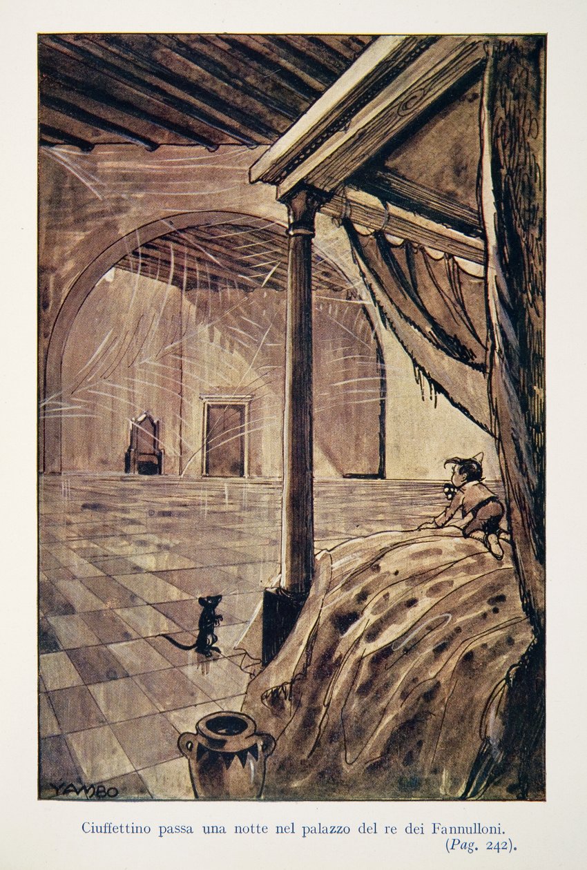 Ilustrace z Dobrodružství Ciuffettina od Enrico de Conti Novelli