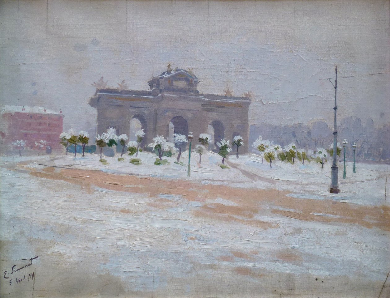 Puerta de Alcala nevada Zasněžená Puerta de Alcala od Enrique Simonet