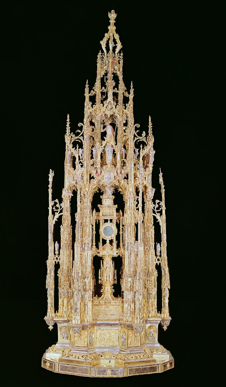 Procesní kustodie, 1515-24, s monstrancí od Jaumeho Almiricha, Barcelona, 1495-99 (stříbrné pozlacení, zlato a drahé kameny) od Enrique de Arfe