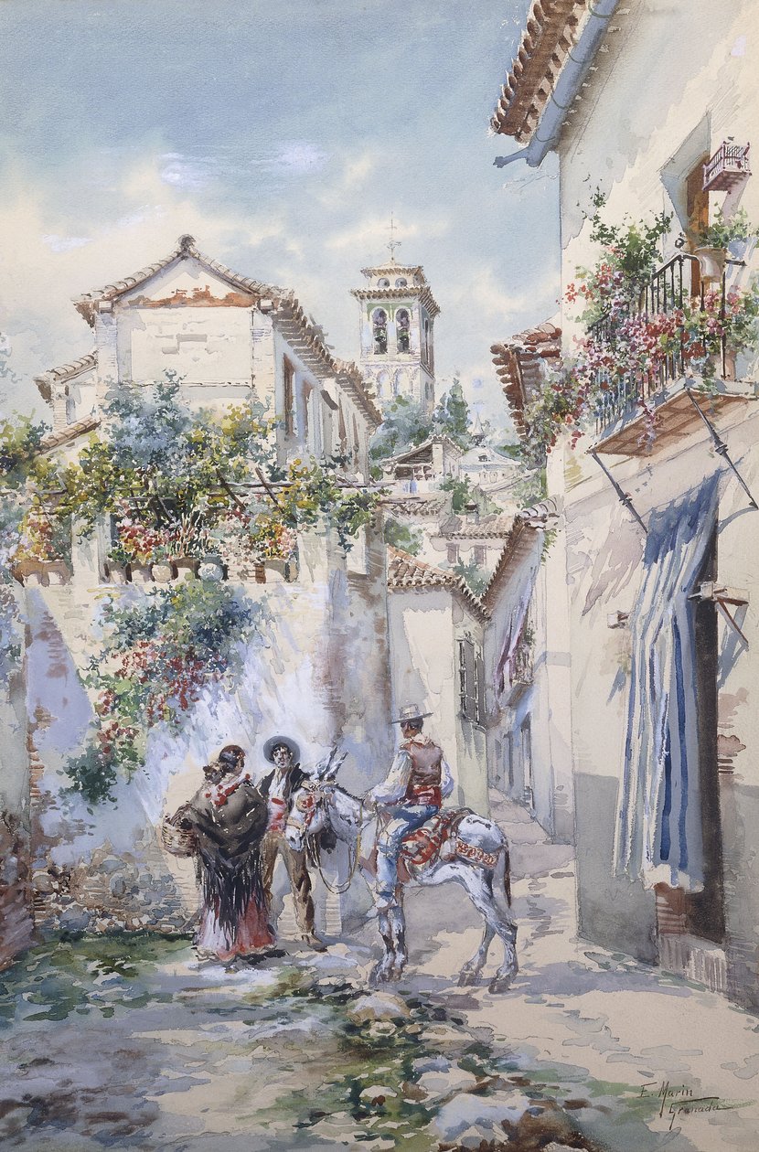 Courtyards, Granada (tužka a akvarel na papíře) od Enrique Marin Higuero