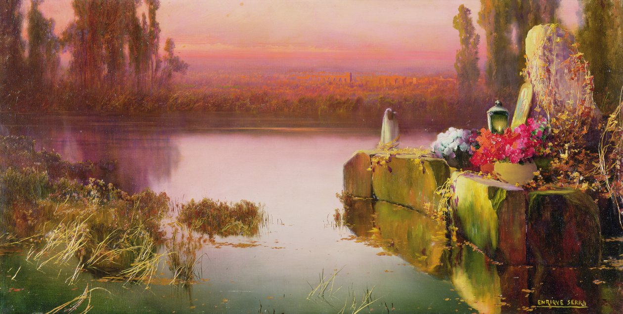 Zatopené ruiny při západu slunce, kolem roku 1898 (olej na plátně) od Enrique Serra