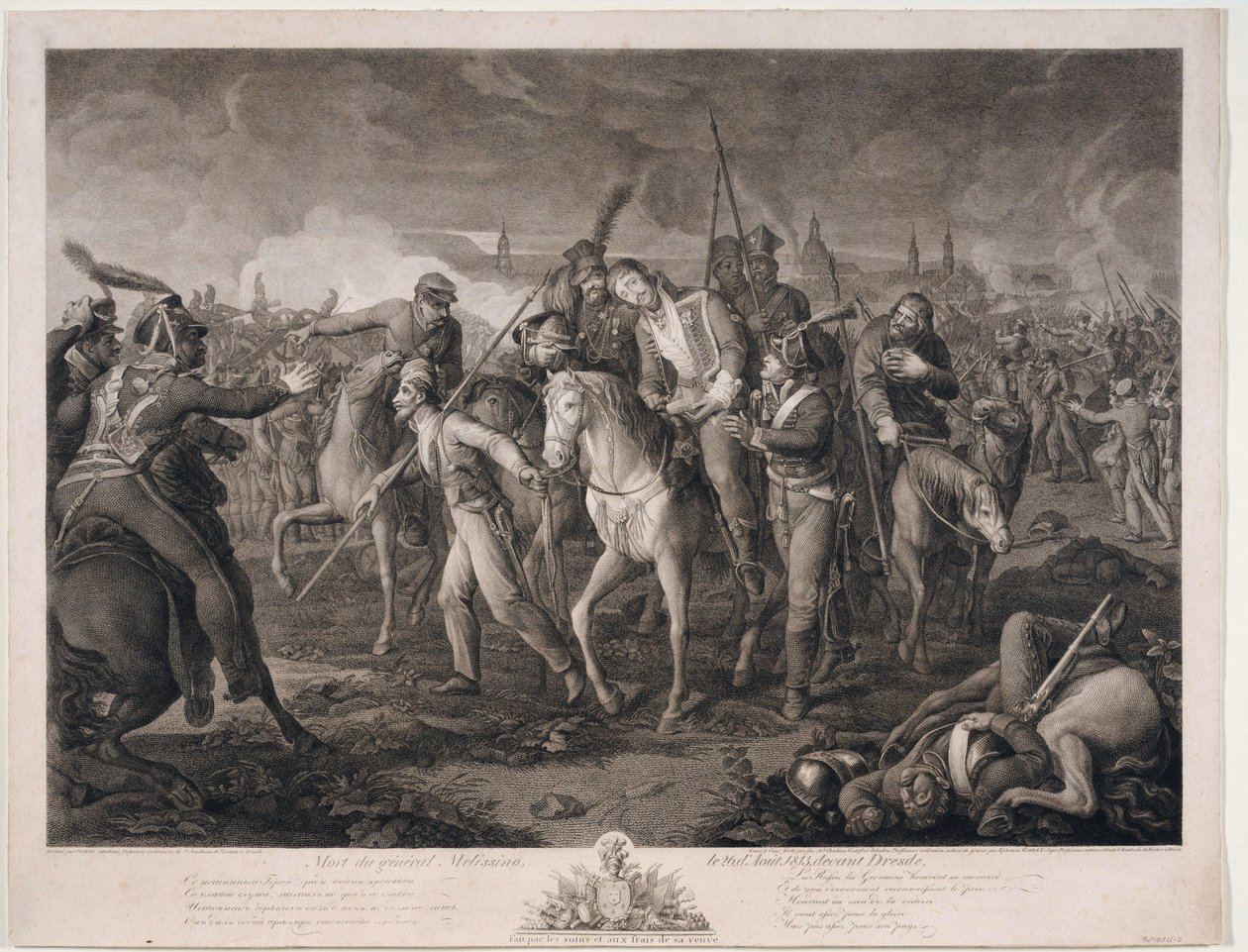 Mort du General Alexis Melissin (1759-1813) v Drážďanech, en 1813 - Smrt generála Aleksey Melissina dne 26. srpna 1813 - Krueger, Ephraim Gottlieb (1756-1834) - 1813 - Lept - 68,4x88,8 Private od Ephraim Gottlieb Krüger