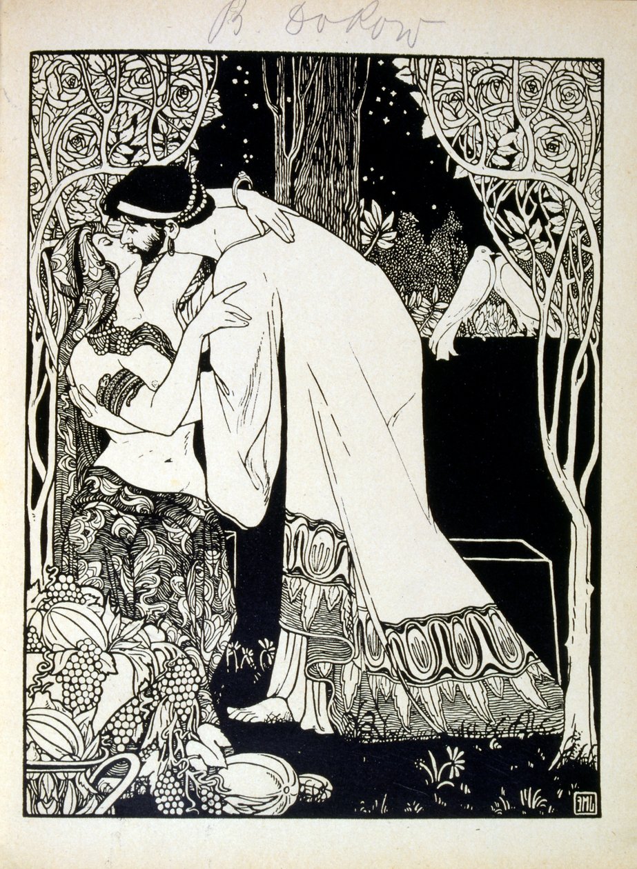 Solomon and Sheba, z knihy Judah ilustrované Ephraim Moses Lilien (1874-1925). Lilian je považován za otce sionistické ikonografie vytvořené ve stylu Jugendstil (německá secese). Ilustroval knihu „Juda“ (1900), knihu biblické poezie od Ephraim Moses Lilien