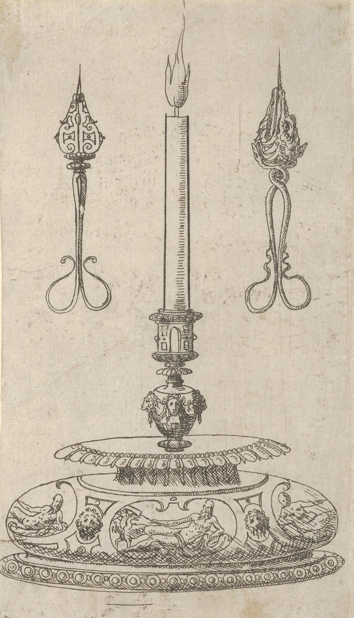 Design pro svícen s ořezávačem knotu svíček, 1560-70. od Erasmus Hornick
