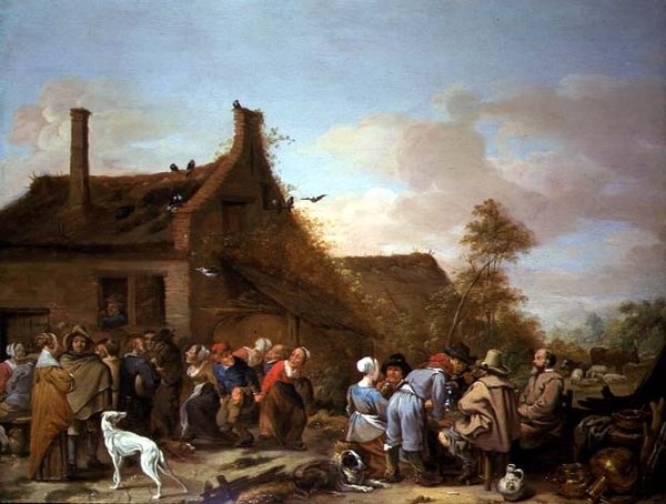 Veselí rolníci před hostincem od Erasmus de Bie