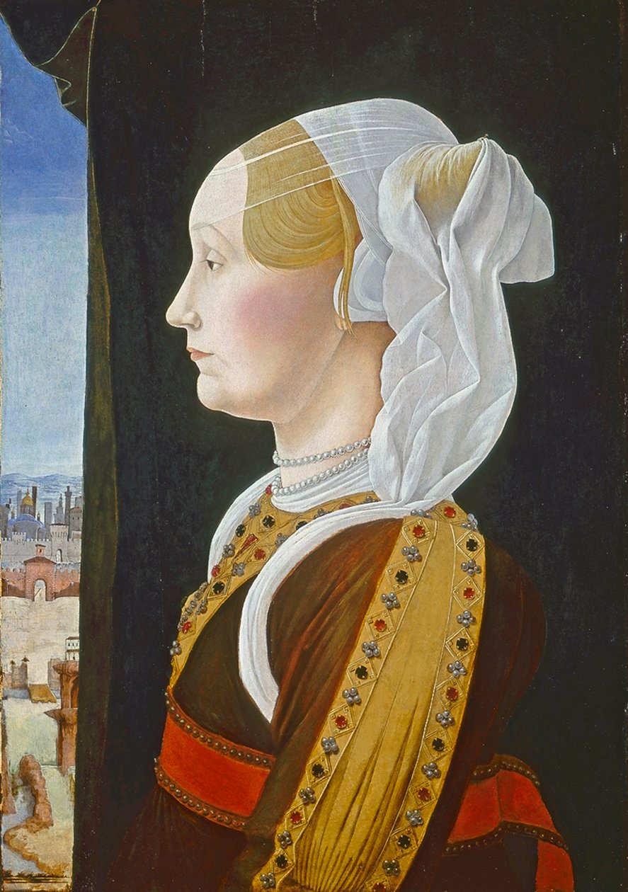 Ženeva Bentivoglio, c. 1474-77 (teplota na panelu) od Ercole de Roberti
