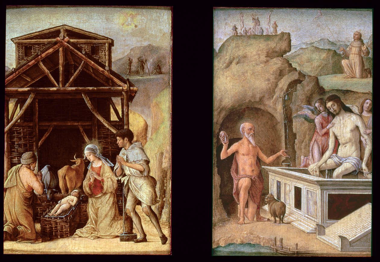 Klanění pastýřů a mrtvý Kristus, kolem roku 1490 (panely) od Ercole de Roberti