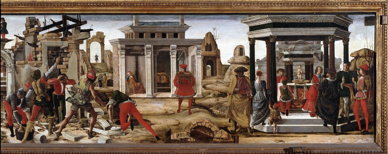 Griffoniho polyptych: predella s příběhem svatého Vincence Ferrera od Ercole de Roberti