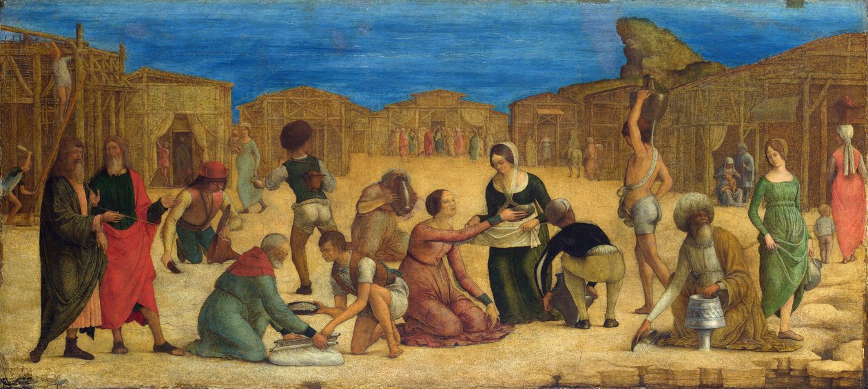 "" La recolte de la manne dans le desert du Sinai "" - De Ercole Roberti (Ercole Ferrarese) (asi 1450-1496) Izraelité shromažďují Manna Tempera na plátně Národní galerie 1490, Londýn 28,9x63,5 od Ercole de Roberti