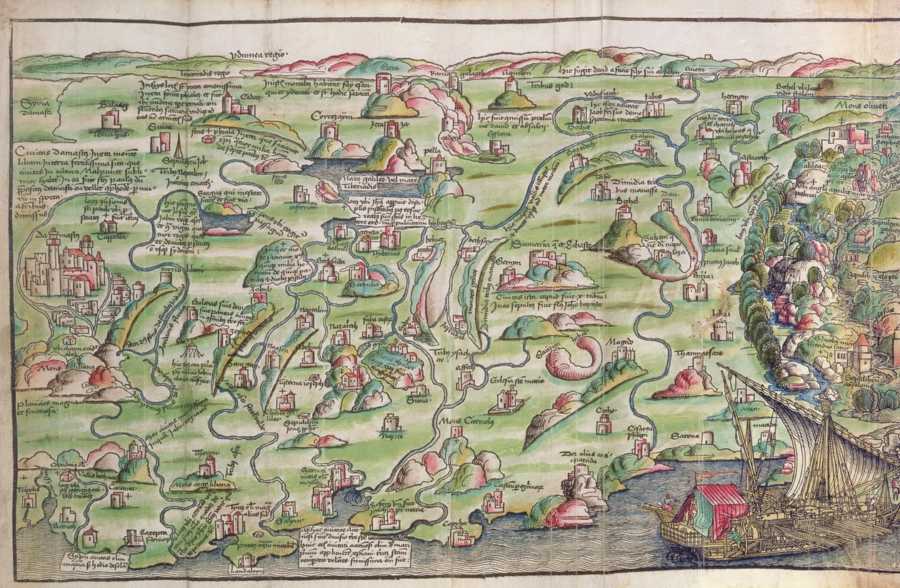 Mapa města Jeruzaléma, z „Puť ve Svaté zemi“ od Bernharda von Breydenbach (1440-97) od Erhard Reuwich