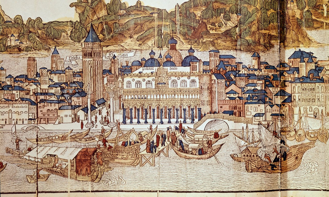 Pohled na Benátky (Dóžecí palác, náměstí sv. Marka) (xylografie od Erhard Reuwich