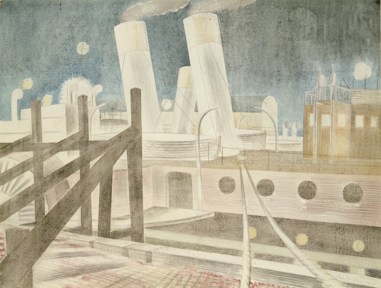 Brighton Queen at Night, 1935 (tužka a wc na papíře) od Eric Ravilious