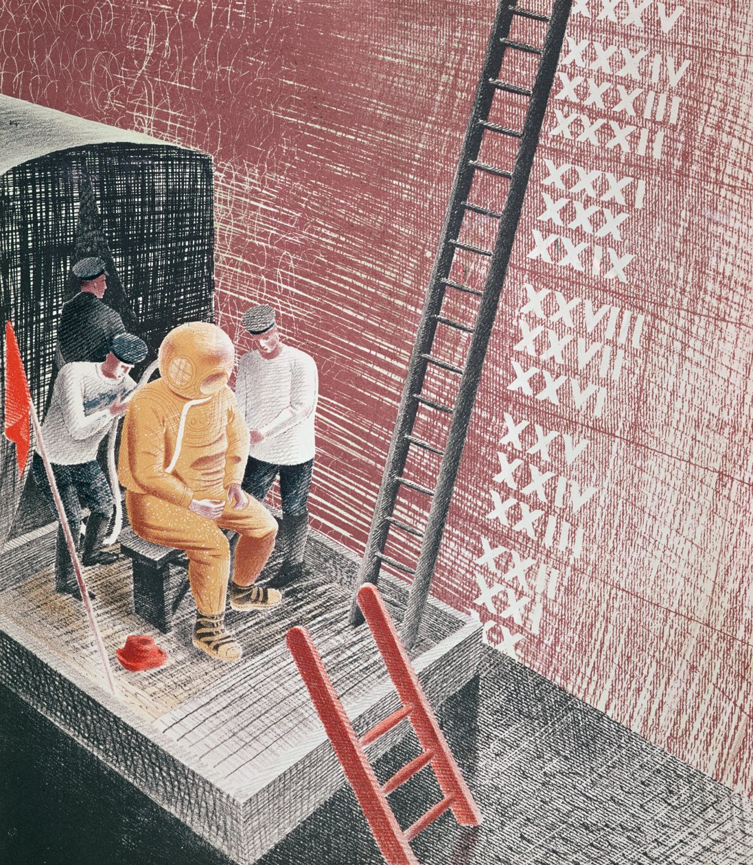 Potápěč se připravuje na sestup od Eric Ravilious