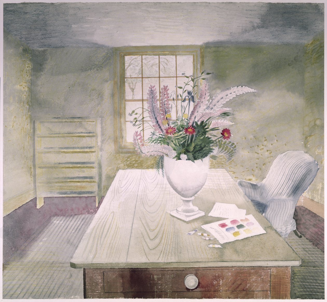 Zahradní květiny na stole v chalupě od Eric Ravilious