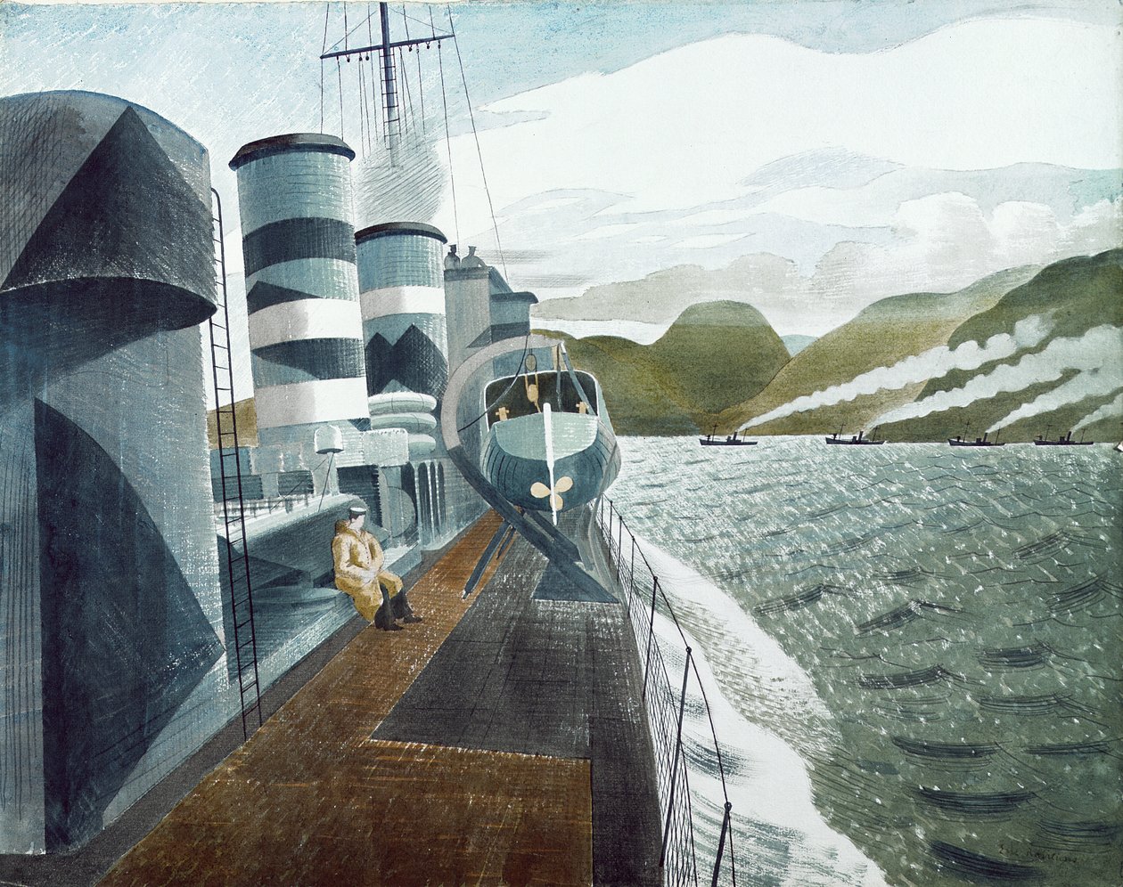 Opuštění Scapa Flow (tužka a wc na papíře) od Eric Ravilious