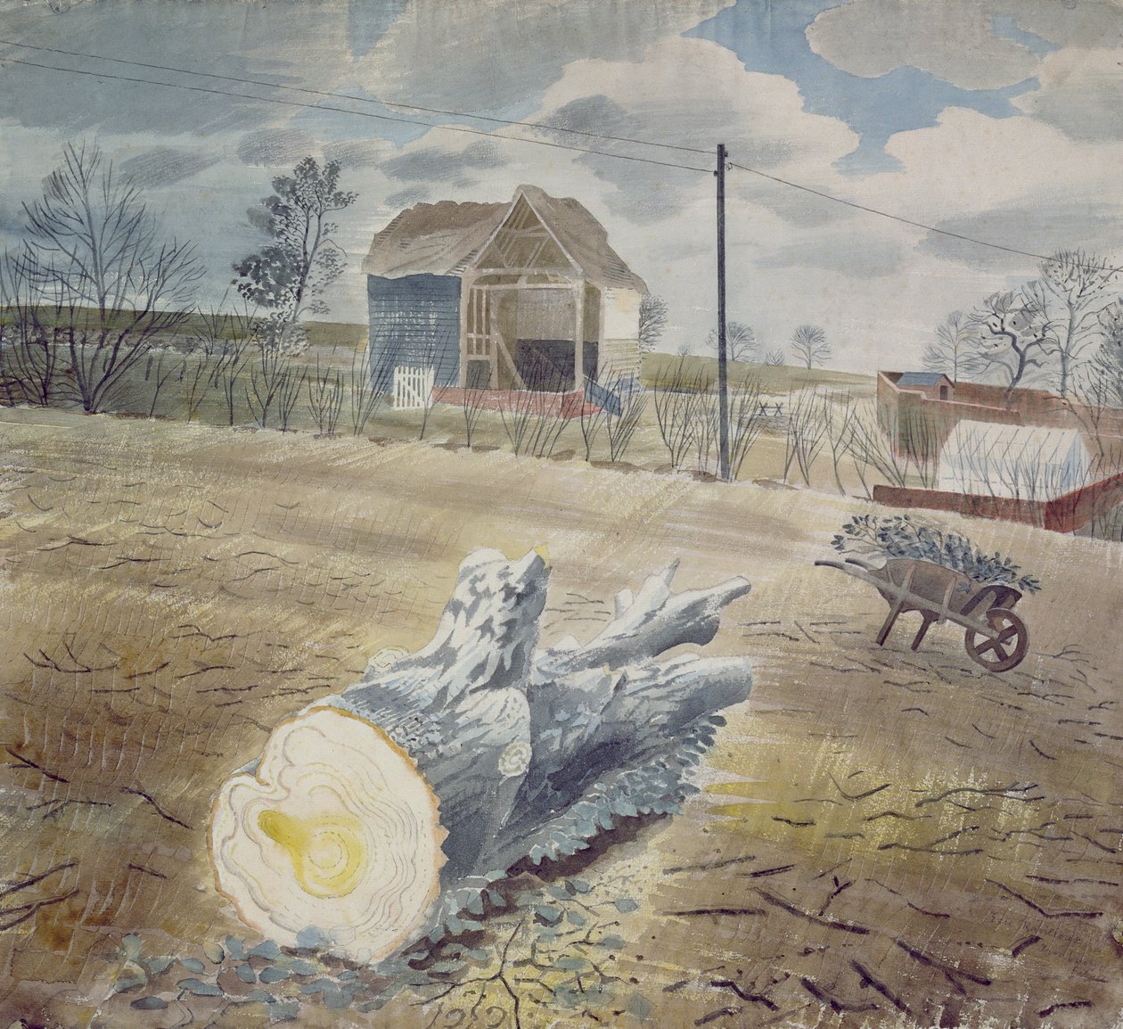Kmen stromu a kolečko od Eric Ravilious