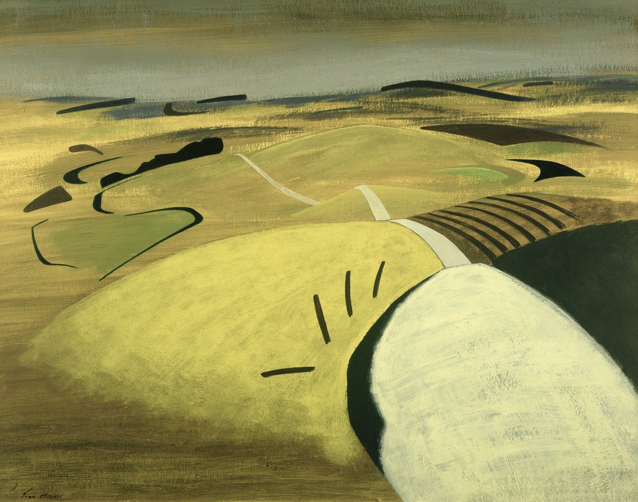 Road Over the Downs, 1983 (akryl na kartě) od Eric Contemporary Artist Hains