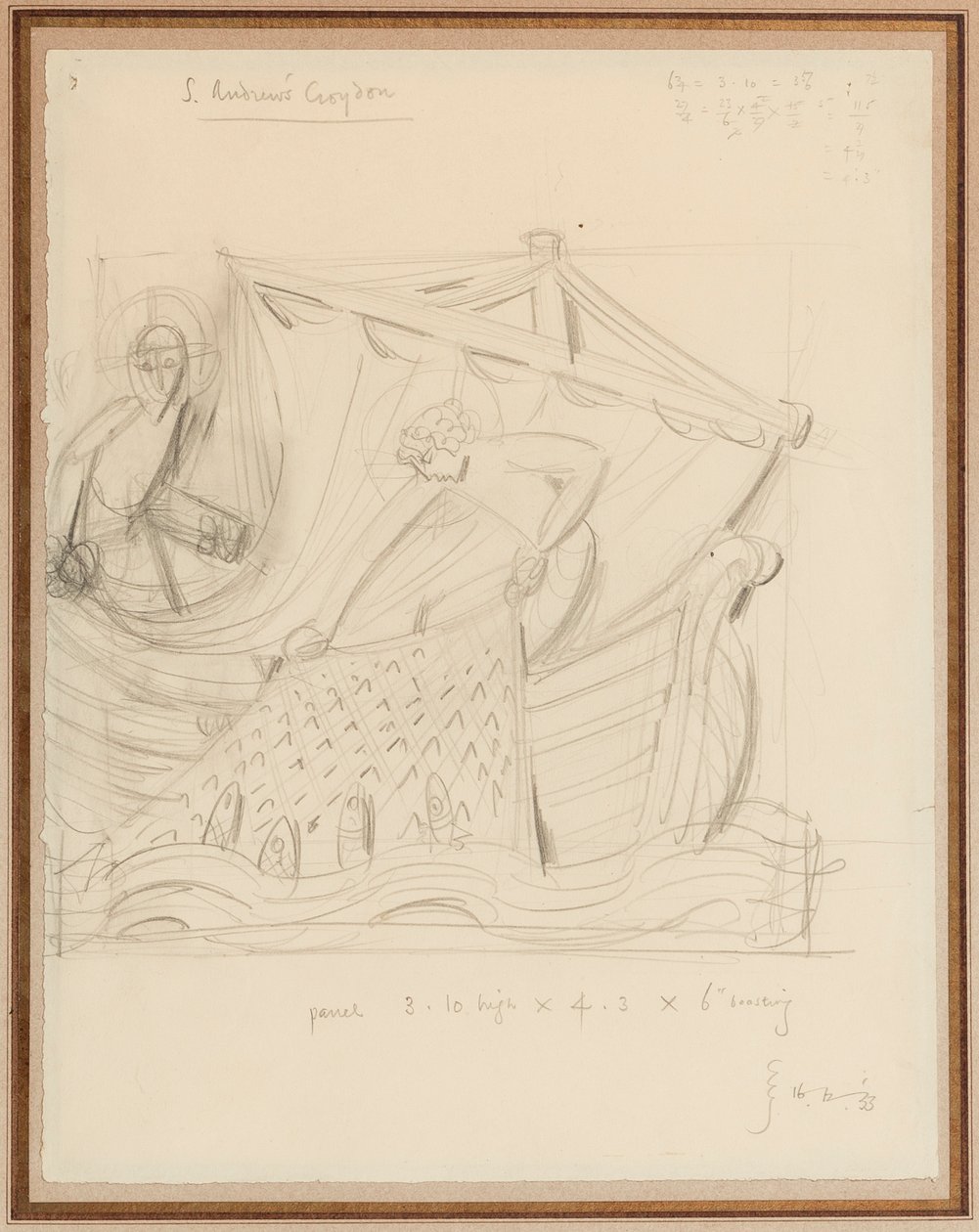 Kristus a zázračný návrh ryb, prosinec 1933 (tužka na papíře) od Eric Gill