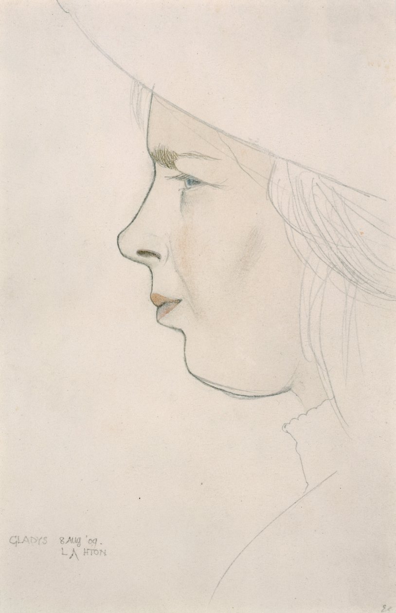 Portrét umělcovy sestry Gladys Laughton, 8. srpna 1909 (tužka a barevné mytí) od Eric Gill