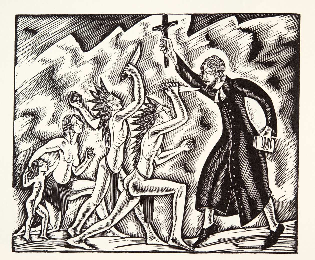 Útok, z Cest a utrpení otce Jean de Brebeuf od Eric Gill