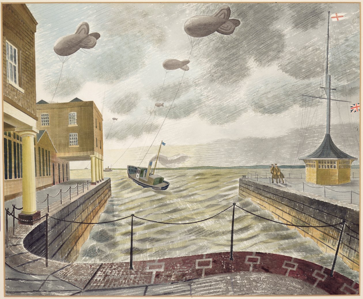 Barrage Balloons Outside a British Port (tužka a akvarel na papíře) od Eric Ravilious