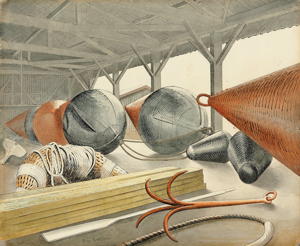 Bóje a uchopovací hák, 1933 od Eric Ravilious